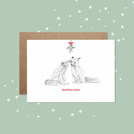 Christmas Kisses - Fox Christmas Card - Bamber Prints