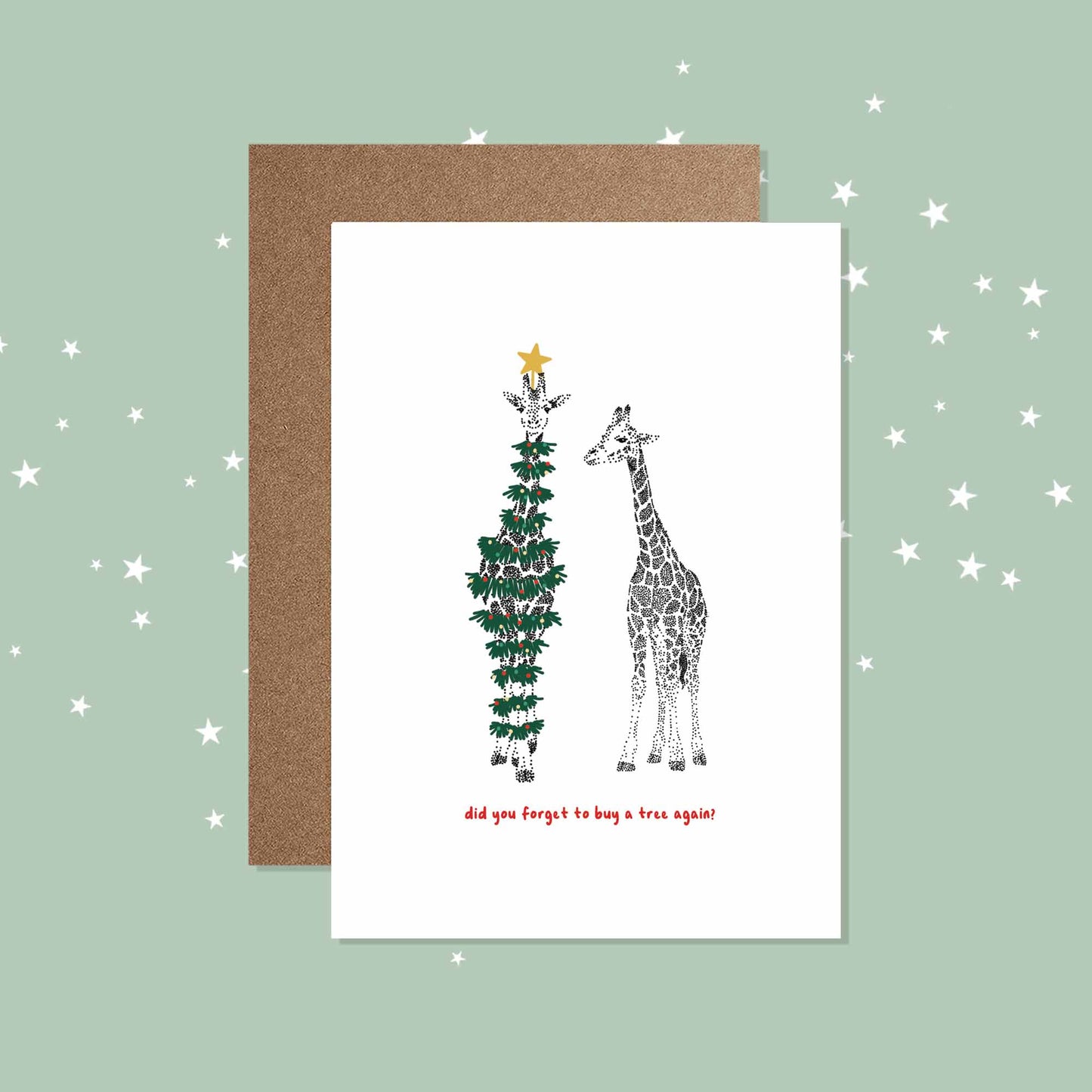 Giraffe Christmas Tree - Funny Christmas Card - Bamber Prints