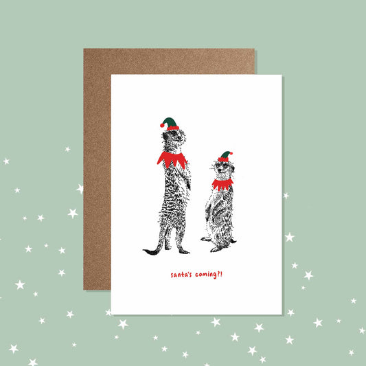 Santa's Coming?! - Meerkat Christmas Card - Bamber Prints
