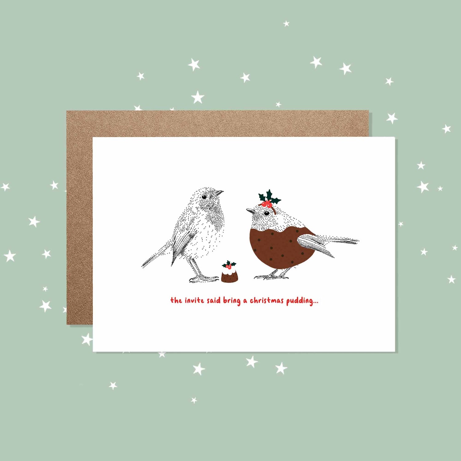 Robin Christmas Pudding - Funny Christmas Card - Bamber Prints