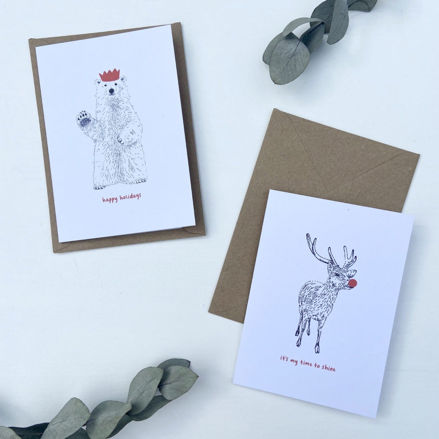 bamber prints bear and rudolph christmas cards