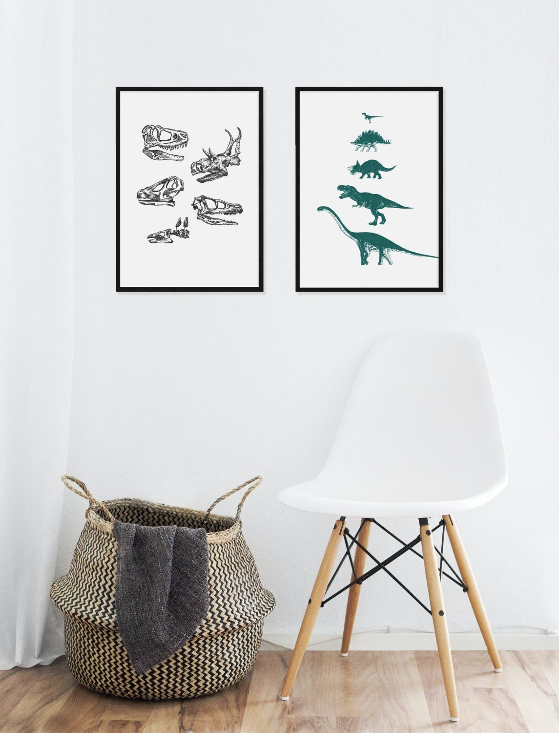 Dinosaur Skeleton Print - Black and White Animal Art - Bamber Prints