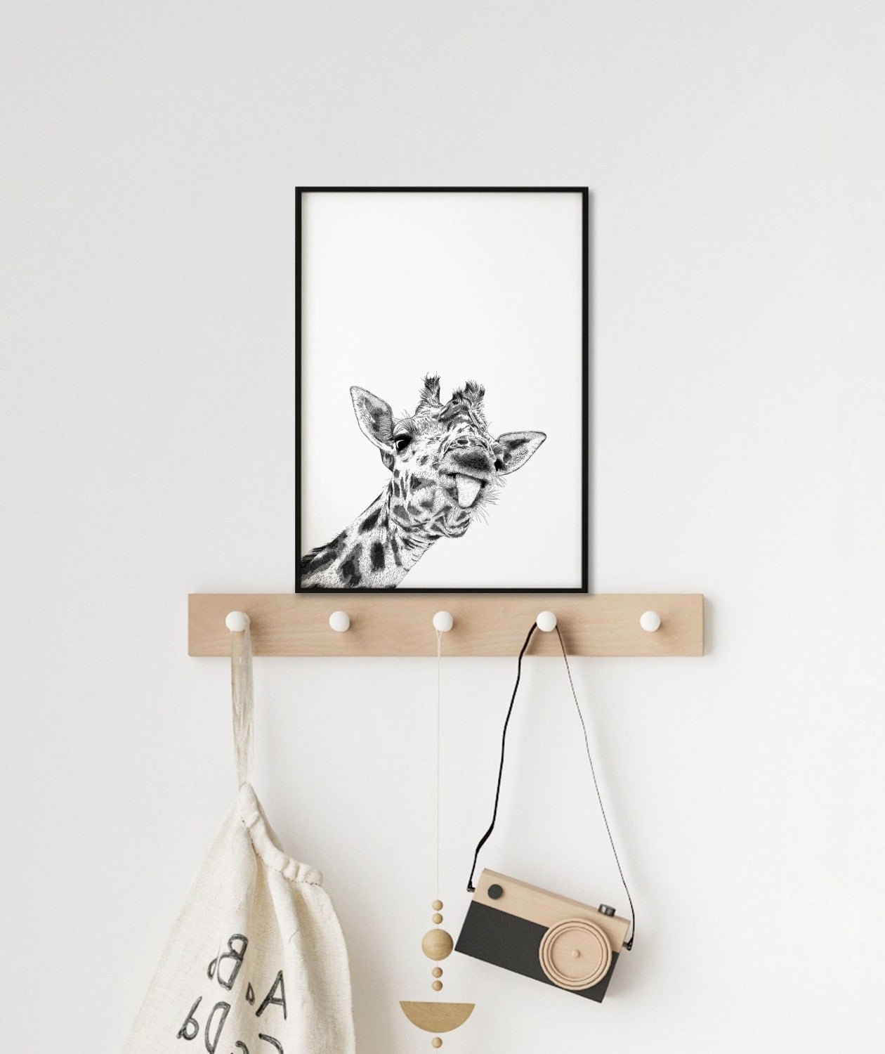 Cheeky Giraffe Print - Black and White Animal Art - Bamber Prints