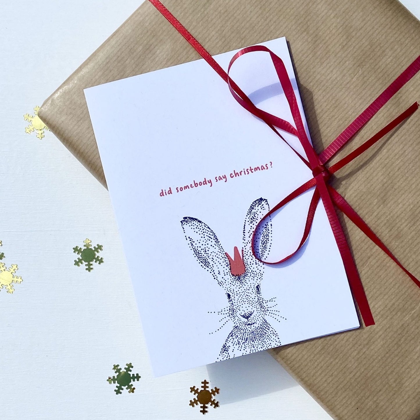 bamber prints hare christmas card