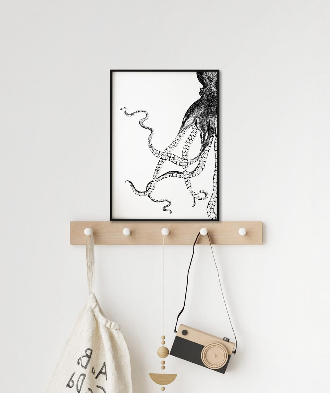 Octopus Print - Black and White Sea Animal Art - Bamber Prints