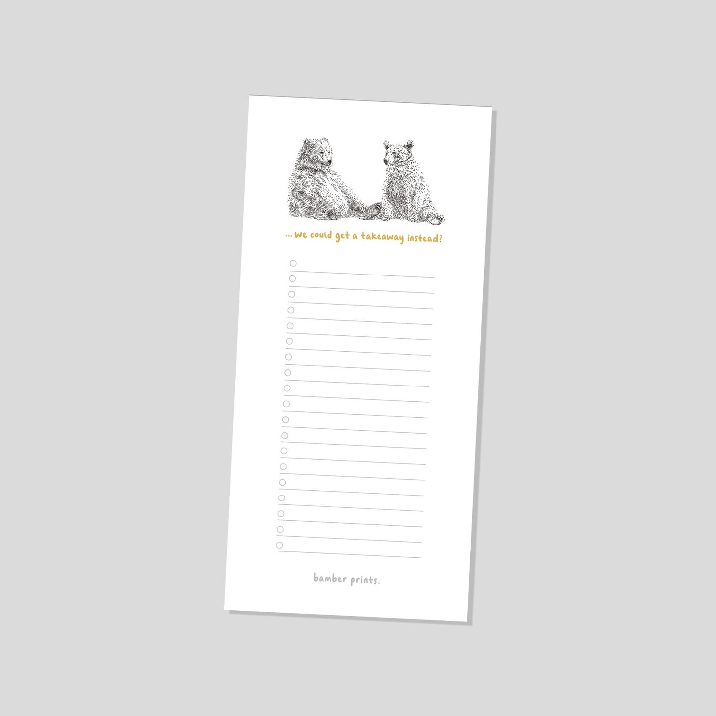 animal notepads, shopping list, bamber prints