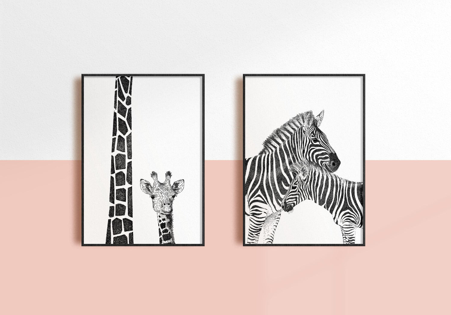 mum and baby zebra print - new parent gift - black and white print - bamber prints